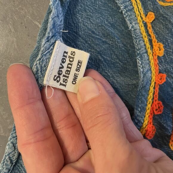 Seven Islands Embroidered Colorful Swimsuit Coverup Dress One Size Artsy Boho - Picture 5 of 7